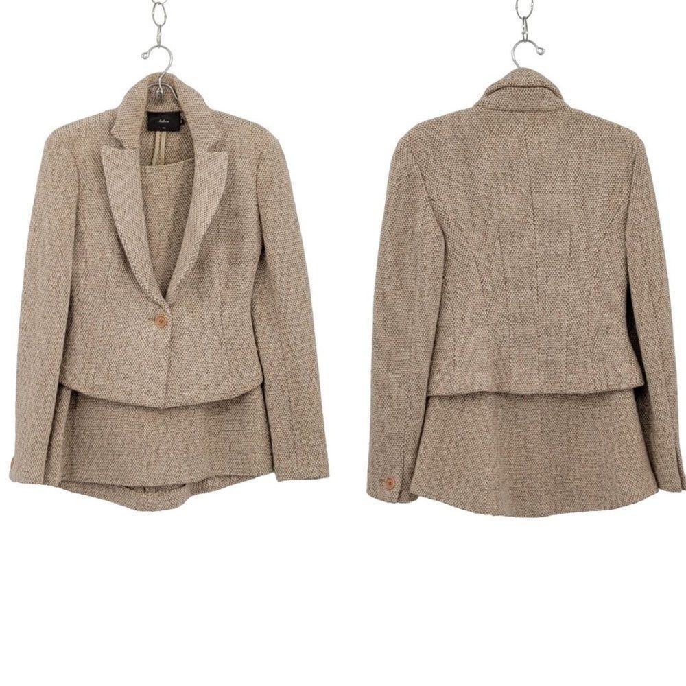 Kulson Italy Designer Skirt Suit Set Blazer Wool Angora Tweed Midi Pink Cream S‎